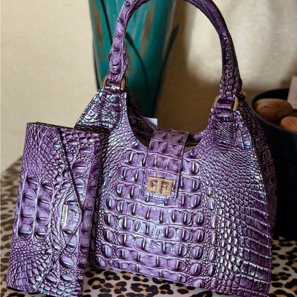 Brahmin Iridescent Purple Crocodile-Embossed Shoulder Bag FiRM - Picture 7 of 16